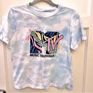 MTV blue tie dye short sleeve graphic tee
